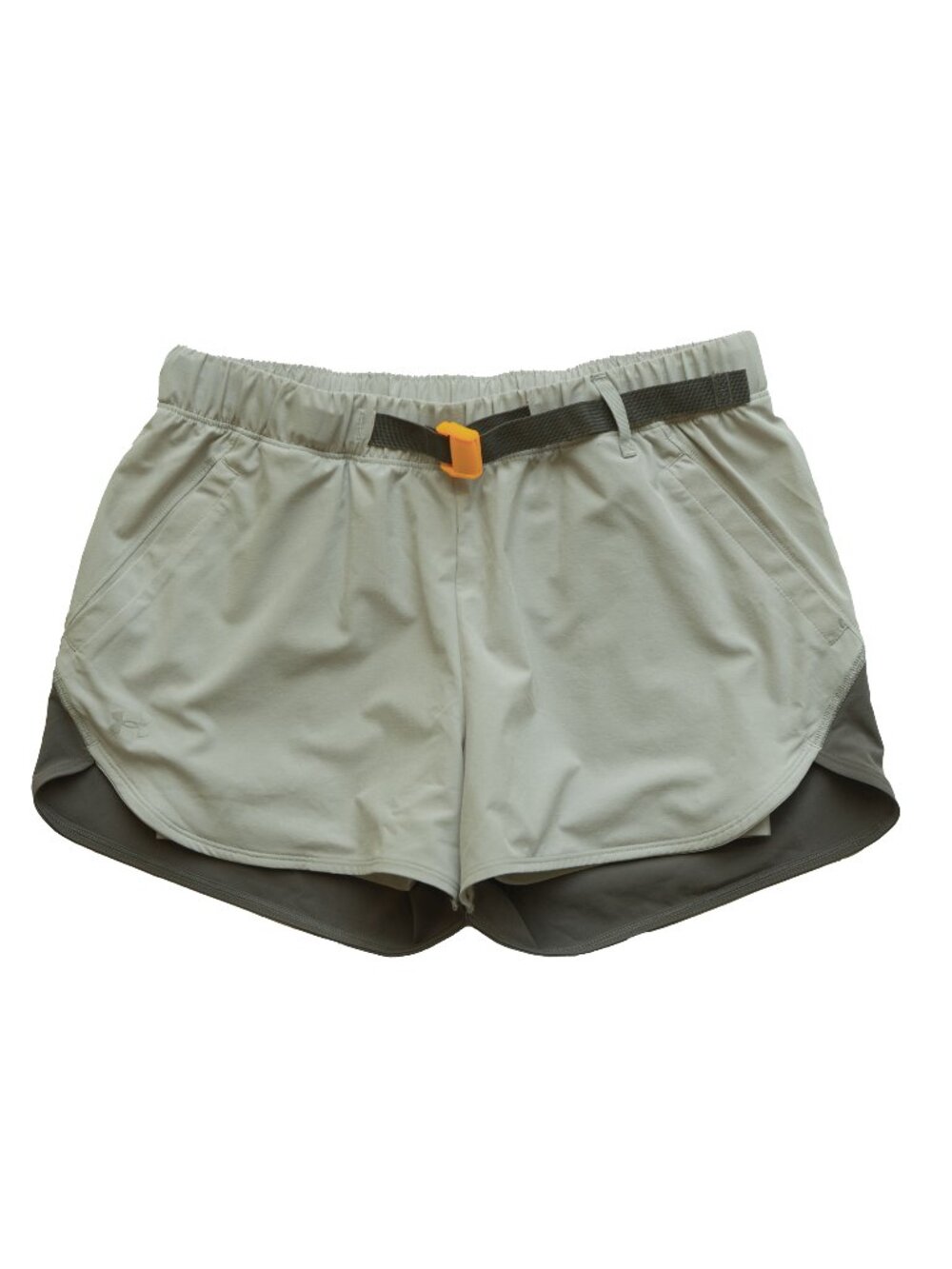 UNDER ARMOUR Terrain Shorts Womens Fitted Running Workout 2 in 1 Grey Tan Short